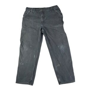Carhartt Mens Carpenter Pants Faded Black Canvas Distressed Paint Splatter